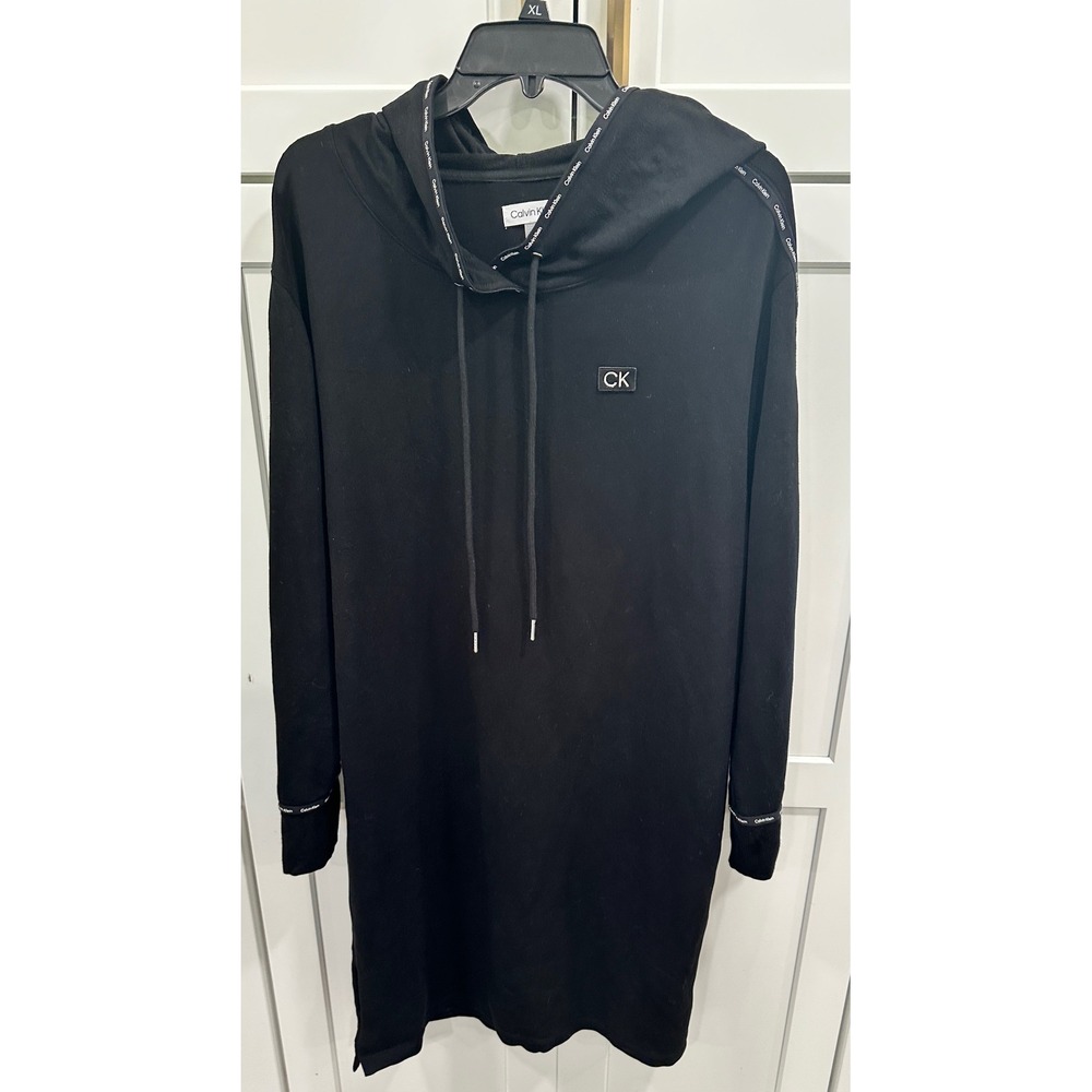 Calvin Klein‎ Performance Womens XL Black Hoodie Dress Logo Tape Long Sleeve